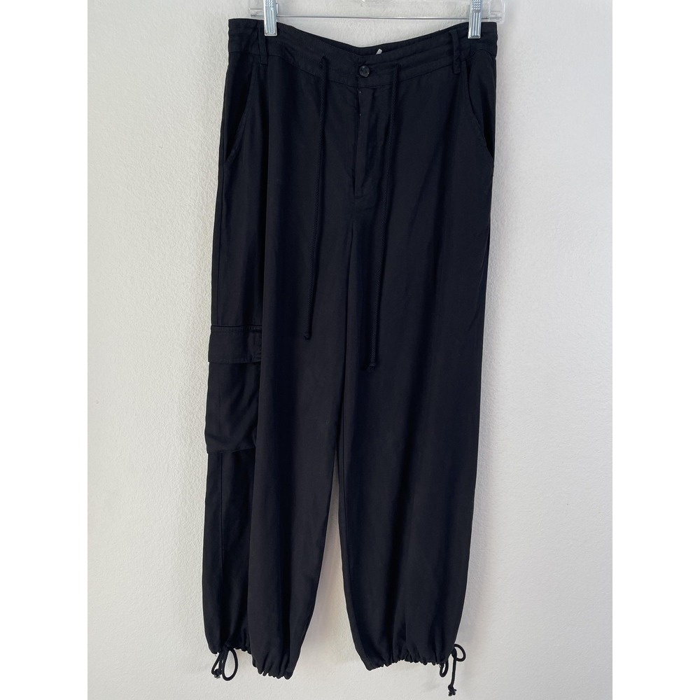 YFB Pants Womens Medium Black Tencel Cargo Jogger‎ Drawstring Ankle Hem
